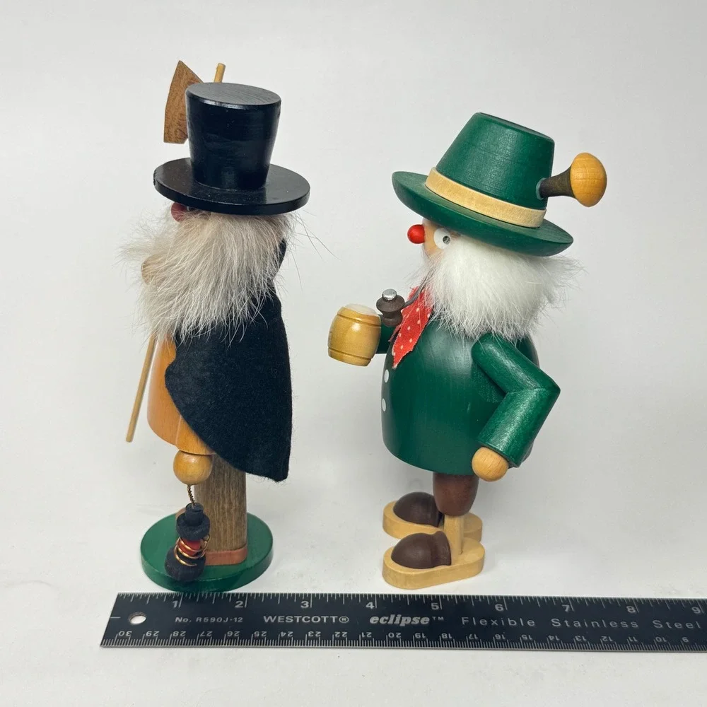 Vintage German Erzgebirge Wooden Incense Smoker Pair Night Watchman & Hunter